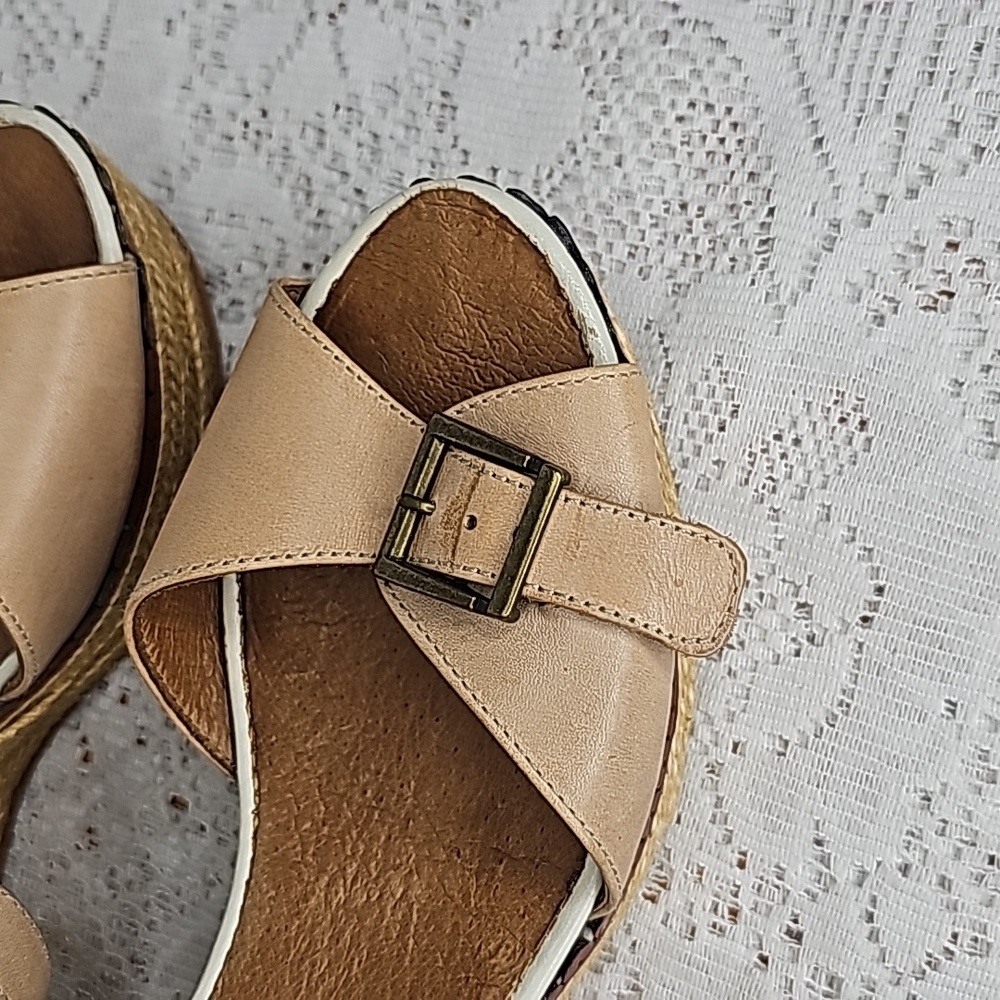 Eric Michael handmade in Spain leather ankle strap espadrille wedges sz 8 - Picture 2 of 10
